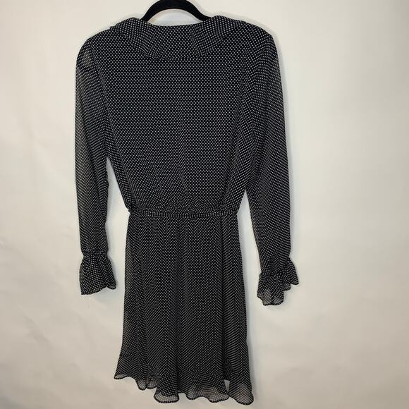 Black White Polka Dot Chiffon Dress Ruffle Long Sleeve Sz 6 - Picture 6 of 13